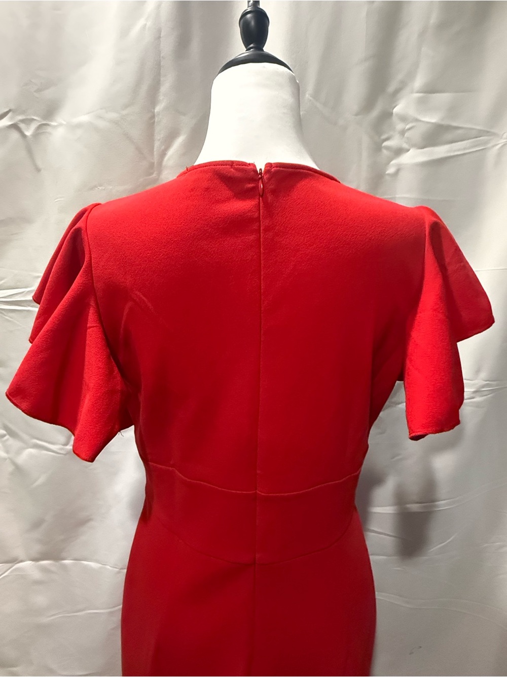 Red Wrap-Style Midi Dress with Flutter Sleeves - Picture 6 of 8